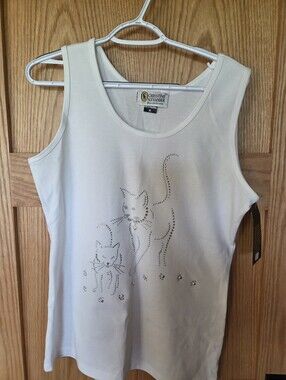 Christine Alexander Cream Rhinestone Cat Tank Top